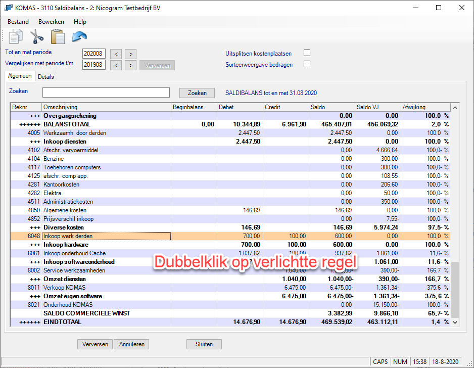 Details opvragen van de rekening